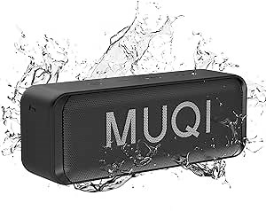 MUQI Portable Bluetooth Speaker, IPX7 Waterproof Loud Stereo Sound, 12H Playtime Wireless Dual Pairing Shower Speakers for Home Outdoors(Black)