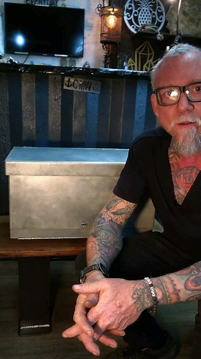 Simply solutions. This cool transforming box will keep your point of sale system out of the weather, free from getting wet, and secured from sticky fingers. All of these things get the obvious applicable asterisk. They are built to be used and take the abuse that your expensive system would be enduring. What you see here is a box in its rawest form. From here they can be powder coated, painted, whatever. We've added some cool metal Tipsy Tiki logos to these since I made this video. If you are in