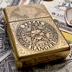 Zippo “texas Ranger” Badge Themed Engraved Brass Armor Cigarette Cigar Lighter - Etsy
