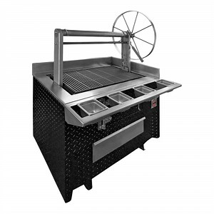 J & R Manufacturing 801-5 48" x 24" Santa Maria-Style Wood Show Grill with Casters