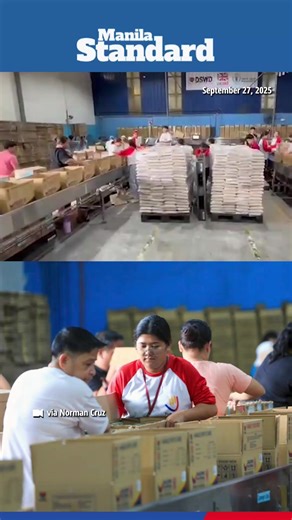 WATCH | DSWD volunteers prepare relief goods (food boxes) at the DSWD-National Resource Operations Center warehouse in Pasay City on Saturday, September 26, 2025, to replenish supplies for areas affected by successive storms and typhoons across the country. #MSNews 👉 For the latest news, visit manilastandard.net | Manila Standard