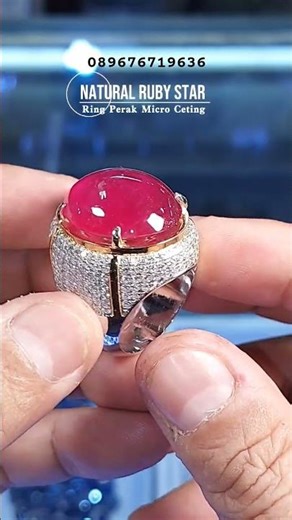 MENYALA❗BATU PERMATA RUBY STAR KUALITAS PERMIMUM MEWAH RING PERAK MICROSETING... 💍💍👌🔥