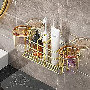 Wall Mount Toothbrush Holder for Bathroom, Shower, Stainless Steel Tooth Brush Stand for Electric Toothbrush, Toothpaste, Razor, Self Adhesive Wallmount