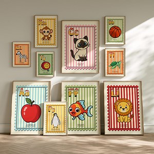 Classroom Alphabet Posters Stamp Abc Chart Classroom Prints Retro Alphabet Poster A-z Alphabet Printable Modern Rainbow Classroom Decor. - Etsy