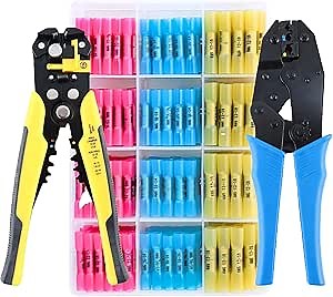 200pcs Marine Grade Heat Shrink Butt Connectors Set, Crimping Tool for Heat Shrink Connectors, Crimping Tool Ratcheting Wire Crimper, Marine Grade Heat Shrink Wire Connector