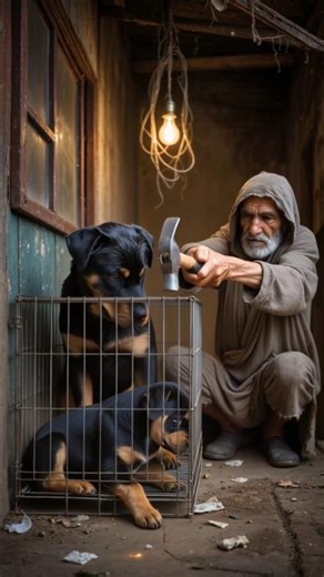 A Rottweiler rescued a tiny Rottweiler cub with help of old poor man #humanity