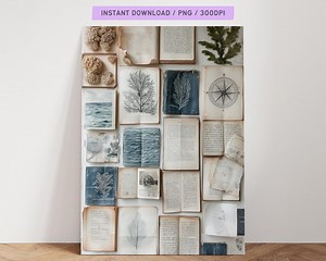 Vintage Books Nautical Wall Art – Ocean Botanical & Compass Print – Coastal Gallery Decor – Antique Style Digital JPG Poster 300DPI - Etsy UK