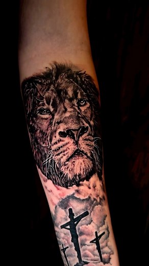 Realistic lion 🦁 by @jamesontattoos • #bohemiantattooclub #liontattoo #lion #tattoo #blackandgrey #blackandgreytattoo #armtattoo #realism #realistictattoo #realismtattoo #tattoolove #tattoolife #inkedart #skinart #kokomo #indiana #kokomoindiana #midwesttattooartist #indianatattooartist #religioustattoo #besttattoostyles #besttattoos #tattoos #besttattooers | The Bohemian Tattoo Club