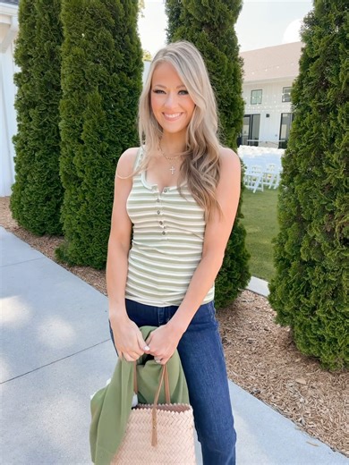 This cute & comfy striped tank top is still available in sizes XS-1XL! 🌼💚 Grab yours here: https://bit.ly/3ZzL3t8 Follow Us On Instagram For More Outfit Ideas: https://www.instagram.com/thepulseboutique/ | The Pulse Boutique