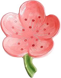 Self-Draining Soap Dish Ceramic Cute Bar Soap Holder for Countertop, Kitchen, Bathroom, Bedroom, Peach Blossom, Pink