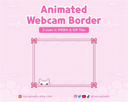 Cute White Cat Webcam Border for Twitch Stream | Kawaii Cat Twitch Animated Webcam Border | Stream Webcam Frame Overlay - Etsy