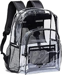 Vorspack Clear Backpack Heavy Duty PVC Transparent Backpack with Reinforced Strap for College Workplace - Black