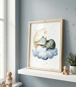Crocodile de lune aquarelle, impression de chambre d'enfant, téléchargement numérique, art de berceau - Etsy France
