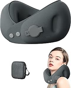 Travel Pillows For Airplanes Portable Inflatable Neck Pillow 360-Degree Support, Quick Inflate Deflate Premium Polyester Compact Friendly with Storage Box for Car Office and Outdoor Activities