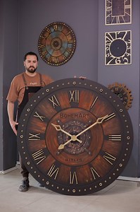 Kohne Red & Gold Wall Clock: Large Wooden Clock With Copper Accents - Etsy