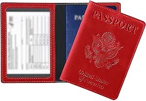 Passport Wallet Passport Covers Vaccine Card Holder, PU Leather Passport Holder Ultra Slim Passport Case and Passport Purse with 2 Mask Extender Hooks for Women Men (5-Red)