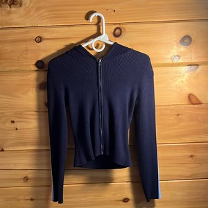 Rue21 Y2K Jacket with zipper/Hood. Navy blue and sky blue ribbed long sleeve.