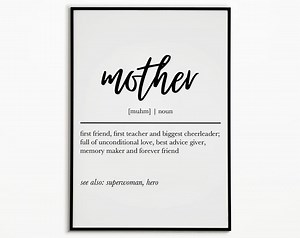Mother Definition Print: Minimalist Black and White Typography - Etsy