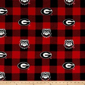 NCAA Georgia Bulldogs Buffalo Plaid Fleece, Fabric by the Yard