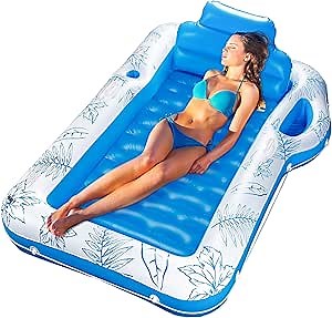 BTSD-home Inflatable Tanning Pool Lounger for Adults, Outdoor Float for Backyards, Beach & Summer Water Parties, Large 70" x 46" Sunbathing (Blue)