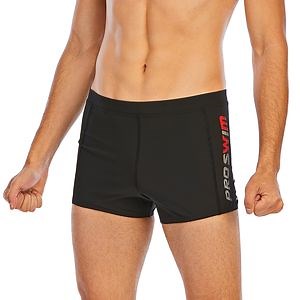 [Hot Item] Men Swimwear Elastic Surf Trunk Black Swim Briefs with Print