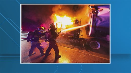 Semi carrying solar panels catches fire on North Texas highway