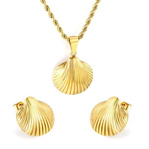 [Hot Item] Ason Fashion Gold Plated Earrings and Necklace Set Stainless Steel Shell Jewelry