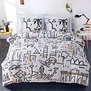 Duvet Cover Twin Size Set Designer Madrid Landscape Pattern Soft and Breathable Microfiber Girls Women ropa de cama Lightweight Bedding Set Printed Duet Covers Sets Zipper