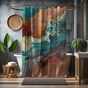 Abstract Copper Patina Art Shower Curtain | Teal Rust Blue Marbled Bathroom - Etsy