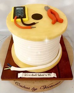 40th Birthday Cake for an Electrician, 8" Madagascan vanilla with homemade raspberry conserve and vanilla butter cream. Airbrushed in Fractal Colors and covered using Couture Sugarpaste, all edible toppers #cakesni #cakesbyvictoriani #midulster #magherafelt #maghera #toome #cookstown #belfast #omagh #noveltycakes #noveltycake #airbrushedcake #cotyrone #coantrim #derrylondonderry #northernirelandcakemaker #northernirelandcakes #carvedcake #40thbirthdaycake #electriciancake | Cakes by Victoria NI