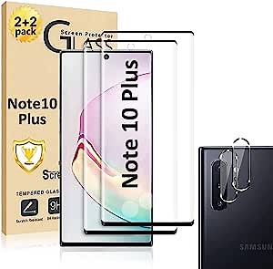 ANGIEHAIE Galaxy Note 10+ Plus Screen Protector 【2+2 Pack】 With 2 Pack Camera Lens Protector, Easy installation, 3D Glass 9H Hardness Tempered Glass Screen Protector for Samsung Galaxy Note 10 Plus