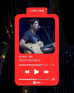 🎵🎸 Sexta-feira Musical no Cajubá! 🎸🎵 O seu final de semana começa em grande estilo no nosso Happy Hour! No dia 02 de maio, às 19h, apresentamos Edson Denizard, com um repertório contagiante para curtir a sexta-feira. A entrada é franca para os sócios. E para os convidados, o valor é de R$ 100, oferecendo a todos a oportunidade de participar deste incrível evento. Junte-se a nós no Cajubá para uma noite repleta de boa música, deliciosos pratos e ótimas companhias. Esperamos vê-lo lá para uma 