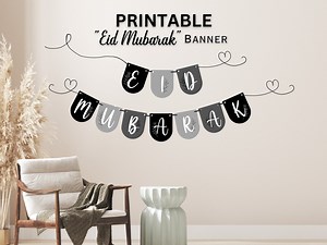 Black PRINTABLE DIGITAL Eid Mubarak Banner - Ramadan Eid Decor - Blessing Ramadan Mubarak Banner - Home Decor Ramadan Banner - Download - Etsy
