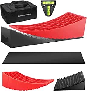 RV Leveling Blocks Set Hdpe with 2 Levelers 2 Pads 2 Skid Pads and Carry Bag for 35,000 Lb Vehicles Without Trimming Leveling Blocks for