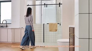 Frameless Sliding Shower Door, 44-48" W x 76" H Shower Glass Door, 5/16"(8mm) Tempered Glass Shower Doors for Walk in Shower with Explosion-Proof Film, Stainless Steel Hardware, Matte Black