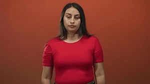 Woman Reaching Out Hands Studio Orange Stock Footage Video (100% Royalty-free) 3983895097 | Shutterstock