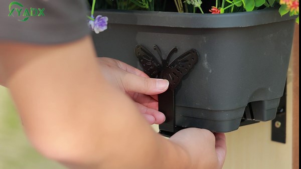 Window Planter Box Brackets 4 Pack, Adjustable Heavy Duty Wall Mount Flower Box Hooks with Butterfly, Suitable for Deck Railing Pergola Balcony Garden, Black