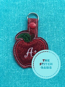 Teacher Apple Snap Tab Embroidery File | In-The-Hoop Key Fob | Instant Digital Download | PES, DST, JEF   More