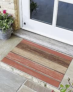 Farmhouse Front Door Mat, Non - Slip Absorbent Door Entry Mats, Wood Grain Doormats Indoor/Outdoor Entrance Small Rugs, Country Brown Red Rustic Doormat - Easy to Clean Floor Mats for Home 24x36 Inch