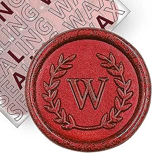 50Pcs Red Letter W Adhesive Wax Seal Stickers, Hand-Made, No Need Seal Stamp, Tear and Use Wax Stickers for Wedding Invitations, Envelopes, Christmas Gift