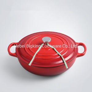[Hot Item] Cast Iron Soup Pot Casserole Shallow Shape Dutch Oven Enamel Oven Dish Stock Pot