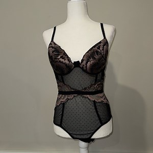 Black lace/mesh teddy lingerie