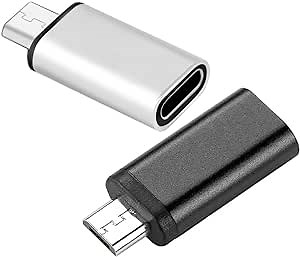 USB C to Micro USB OTG Adapter,USB Type C Female to Micro USB Male OTG Converter Adapter Support Flir One Thermal Camera Connect Galaxy S5 S7， Notebook Connection Card Readers Black+Silver 2packs