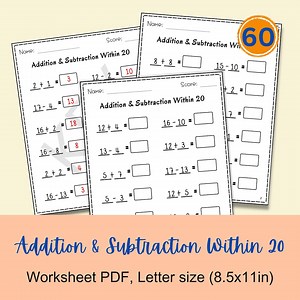 1st Grade Math Worksheets: Addition & Subtraction Within 20 (PDF)