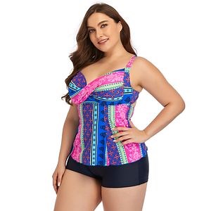 [Hot Item] New Plus Size Boho Printing Bathing Suit Ladies Tankini and Shorts Swimwear Set