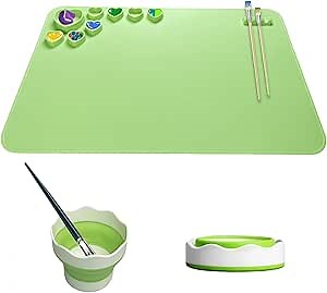 Silicone Craft Mat,24"x16" Silicone Painting Mat for Resin Jewelry Casting Molds,Silicone Pad for Craft,Silicone Sheet with Cleaning Cup & Paint Cup for Painting Clay Graffiti DIY Creations