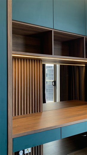 Introducing our stunning green wardrobe that transforms this bedroom into a sanctuary of style. The vanity set, complete with a grand mirror and enchanting LED lights, just brings a touch of enchantment to your mornings. . . . . #nestbutler #customfurniture #customcabinetsmalaysia #customcabinets #carpentry #carpentrymalaysia #malaysia #kualalumpur #bespokefurniture #interiordesign #malaysianinteriordesign | Nest Butler