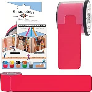 Kinesiology Tape Precut with Dispenser - Synthetic Sports Muscle Tape - Pink - 5m Roll - 20 Strips - Physiotherapy Tape for Face, Neck, Shoulder, Back, Elbow, Wrist, Knee, Calf & Ankle