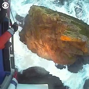 27K views · 156 reactions | Two climbers were rescued by the coast guard from a 200-foot-tall sea stack in Scotland on Thursday. The two men were unable to move up or down due to severe weather conditions and the tide coming in, according to the coast guard. | CBS News | Facebook