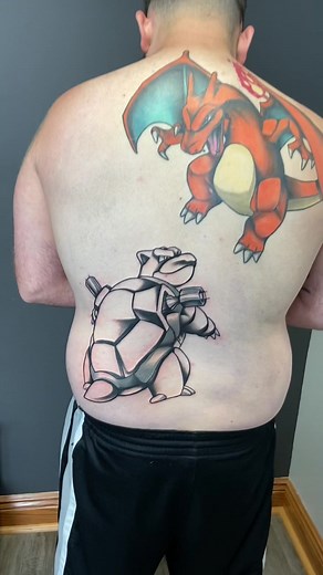Got to add another dope session on @Zach Keel 🔥 this back piece is coming along nicely ❤️ #pokemon #pokemongo #pokemoncards #tattoo #tattooartist #anime #cartoon #tattoos #rattooideas #blastoise #newschool #newschooltattoo
